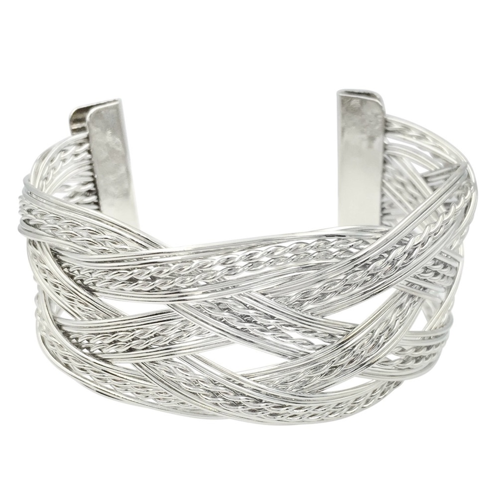 Silver Tone Braided Wire Cuff Bracelet